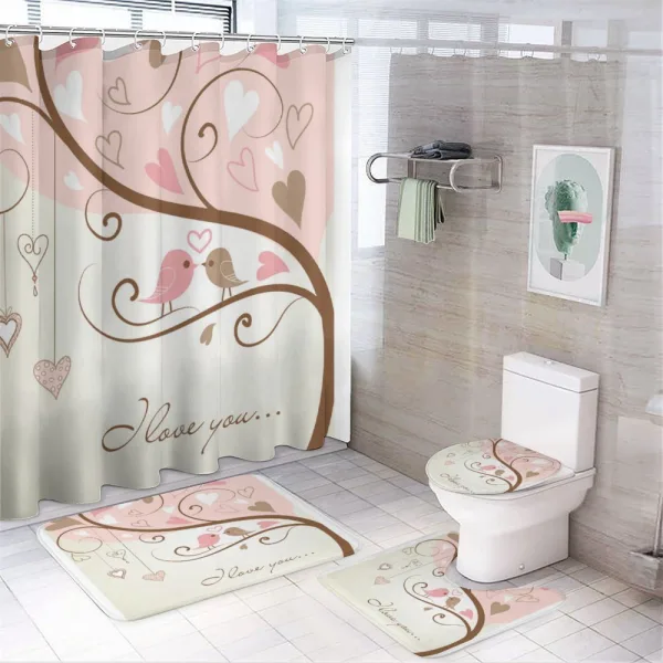 2 Birds Romance Motif on a shower curtain