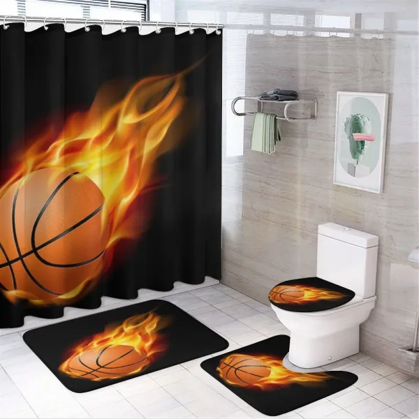 Basketball Fire Shoot on a shower curtain
