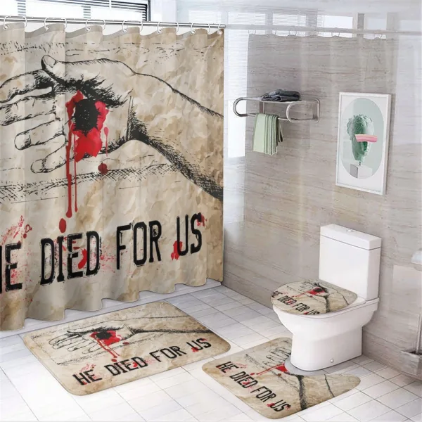 Bloody Hand Nailed Sketch on a shower curtain