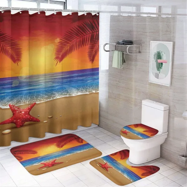 Cartoon Ocean Beach Palm on a shower curtain