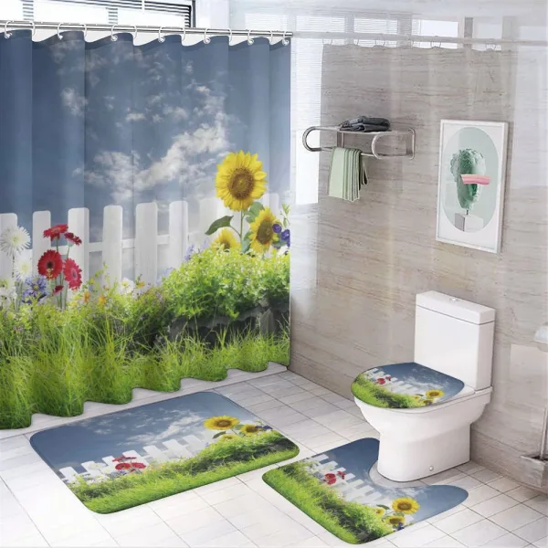 Daisy Flowers in Yard on a shower curtain