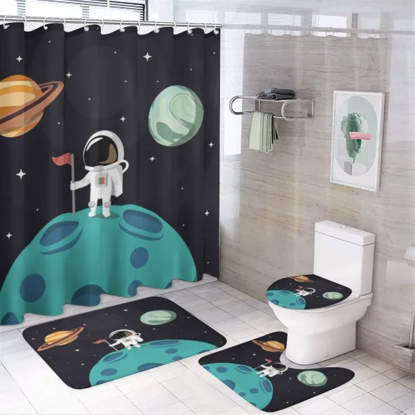 Galaxy Adventure Cartoon on a shower curtain