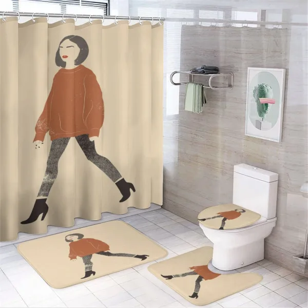 Girl in Fashionable Clothes on a shower curtain