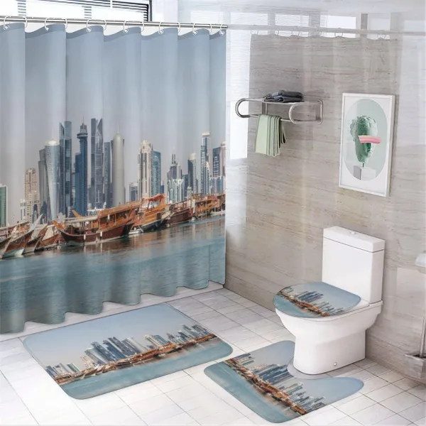 Qatar City Dhow Ships on a shower curtain