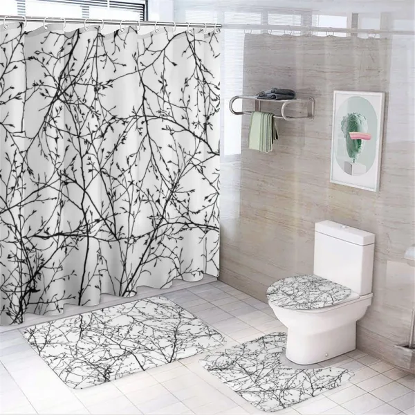 Branches with Leaves Buds on a shower curtain