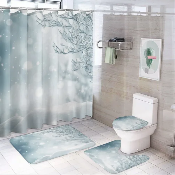 Christmas Time Tree Snow on a shower curtain