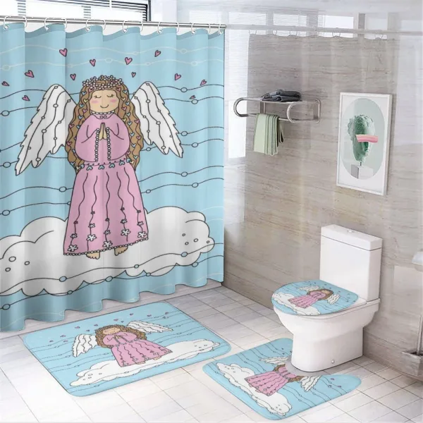 Doodle Girl on Cloud on a shower curtain