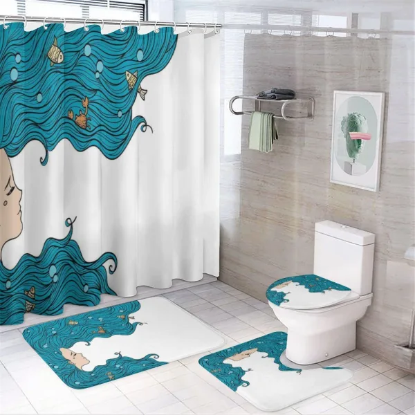 Girl Oceanic Hairstyle on a shower curtain