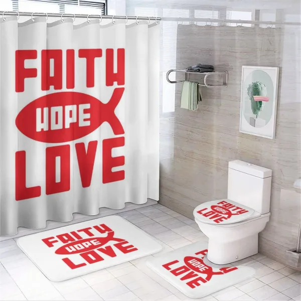 Monochrome Fish and Words on a shower curtain