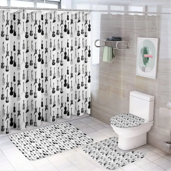 Monochrome Strings Design on a shower curtain
