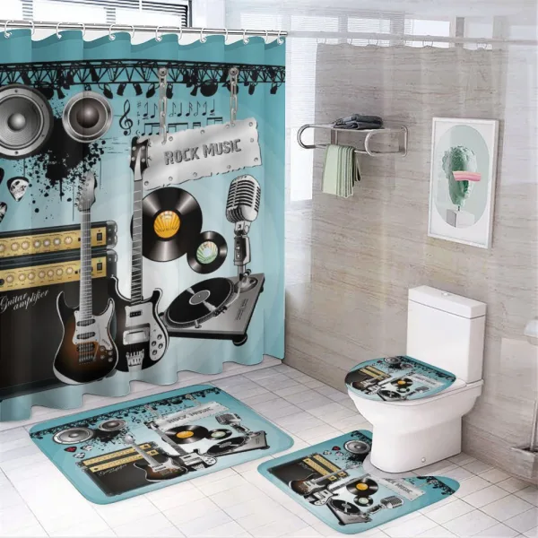 Records Speakers on a shower curtain