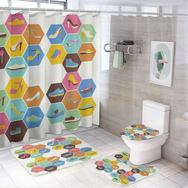 Shoe in Hexagons on a shower curtain