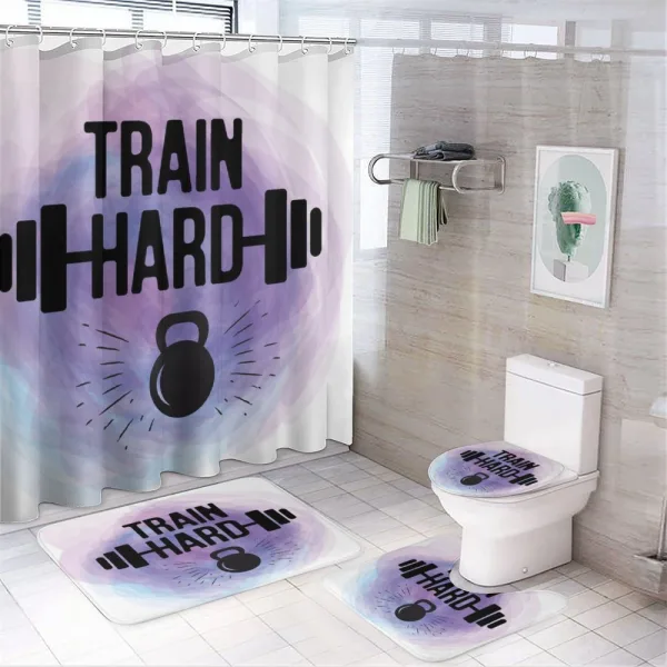 Watercolors Train Hard on a shower curtain