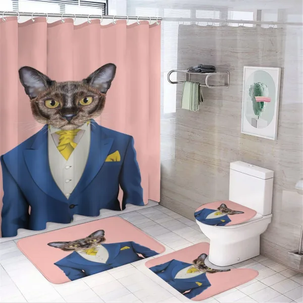 Whimsical Portrait of a Cat on a shower curtain