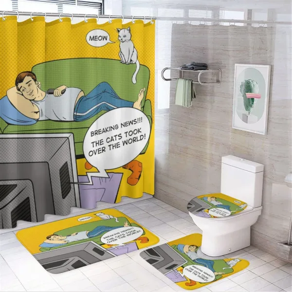 Man TV Cat Comic Book on a shower curtain