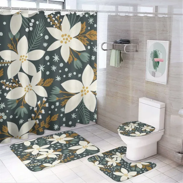 Poinsettia Blossoms Art on a shower curtain