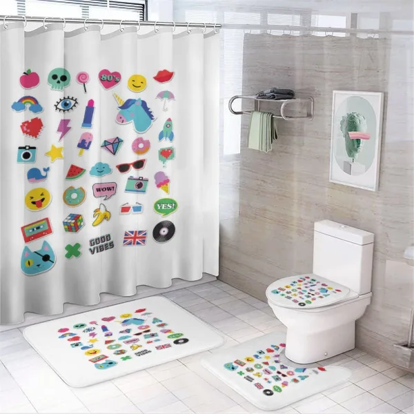 Pop Culture Elements on a shower curtain