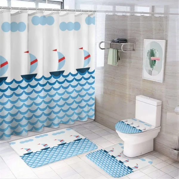 Sailboats on Waves on a shower curtain