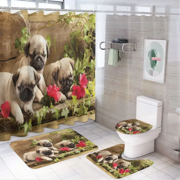 Sibling Puppies Flowers on a shower curtain