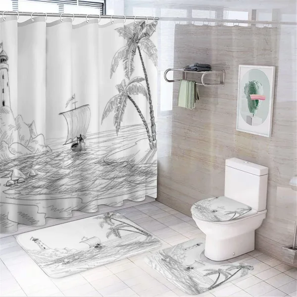 Sketch with Boat Palms on a shower curtain