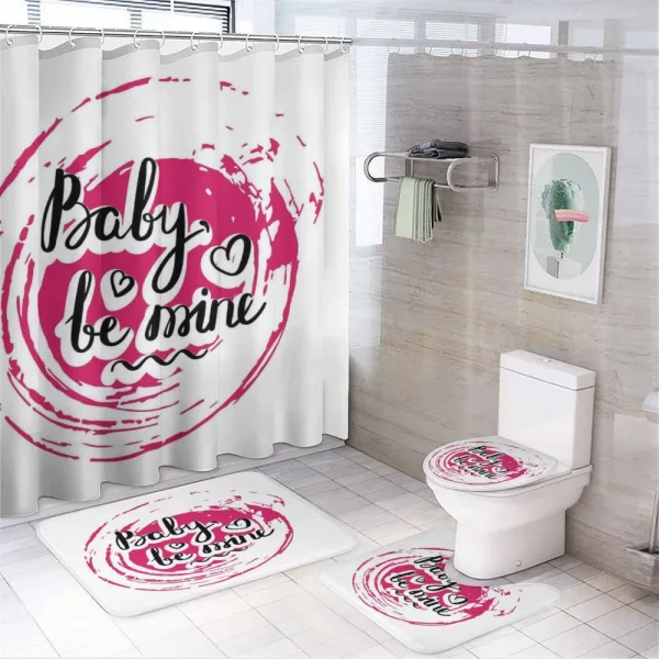 Vortex Baby Be Mine Wording on a shower curtain