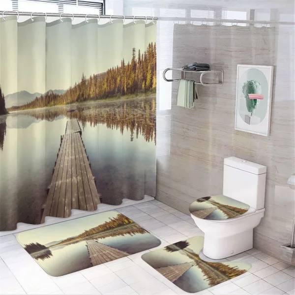 Wooden Pier on the Lake on a shower curtain