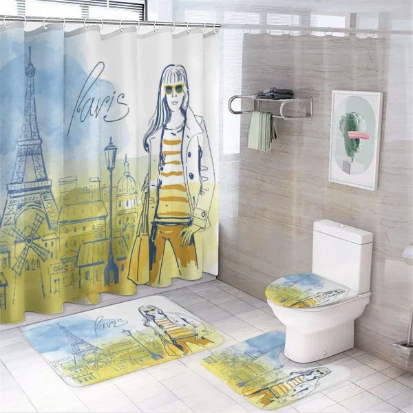 Girl at the Eiffel Tower on a shower curtain