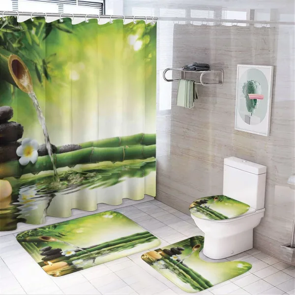 Meditation Stones Bamboo on a shower curtain