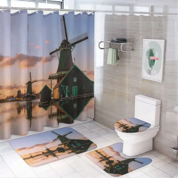 Scenic Canal Village on a shower curtain