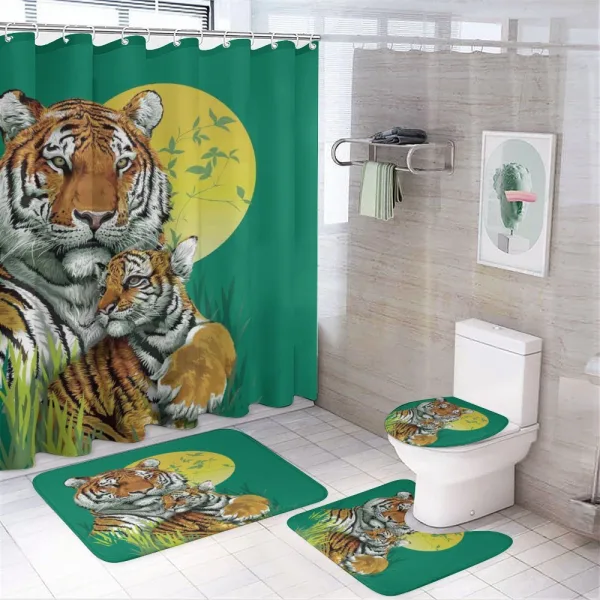 Tiger Family in Jungle on a shower curtain