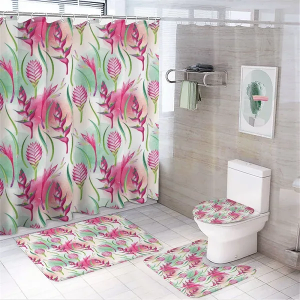 Tropic Flowers Paint Blots on a shower curtain