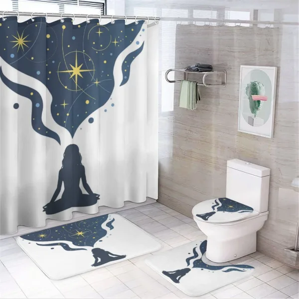 Woman Yoga with Starry Smoke on a shower curtain