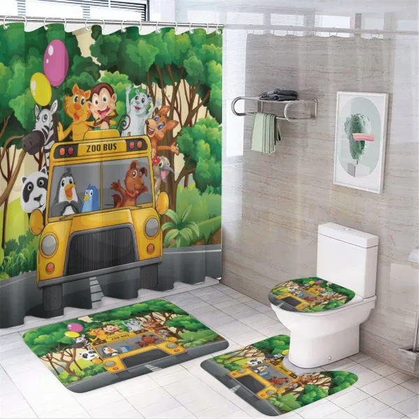 Animals Balloons Bus Travel on a shower curtain