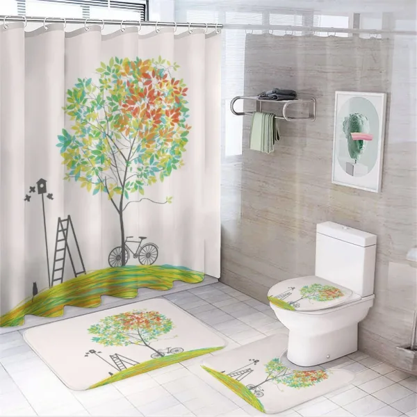 Bicycle Stairs Bird on a shower curtain