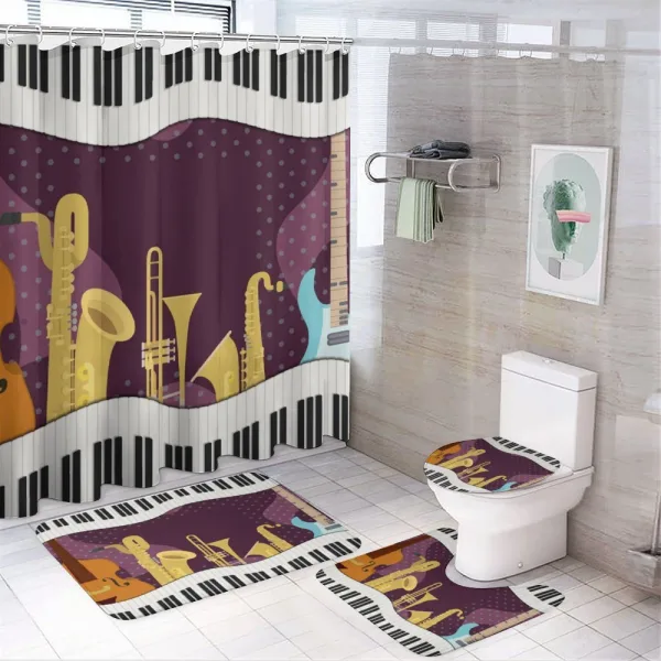 Cartoon Musical Instruments on a shower curtain