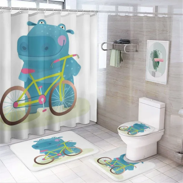 Hippo Child with Bicycle on a shower curtain