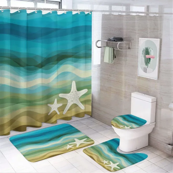 Modern Waves Starfish on a shower curtain