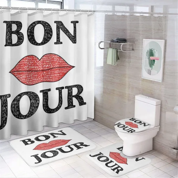 Vintage Bon Jour Words on a shower curtain