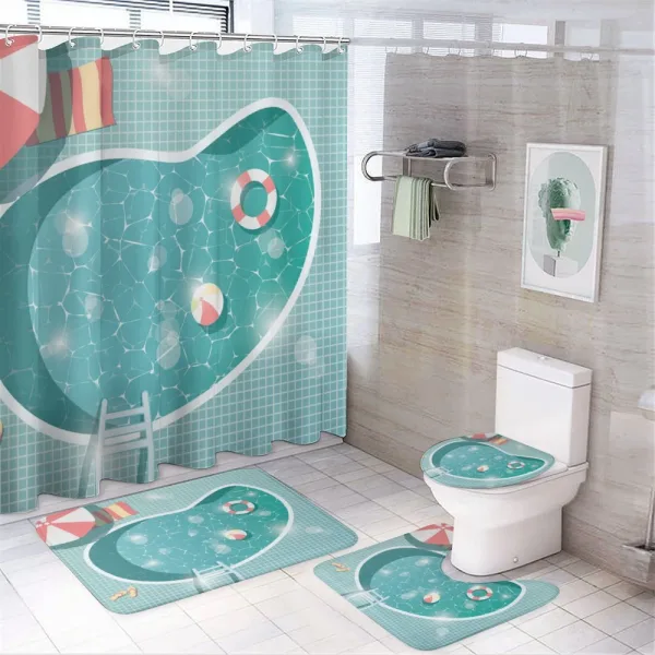 Aerial Poolside Image on a shower curtain