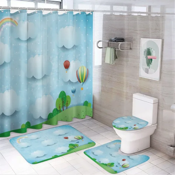 Balloons Clouds Stars Hill on a shower curtain