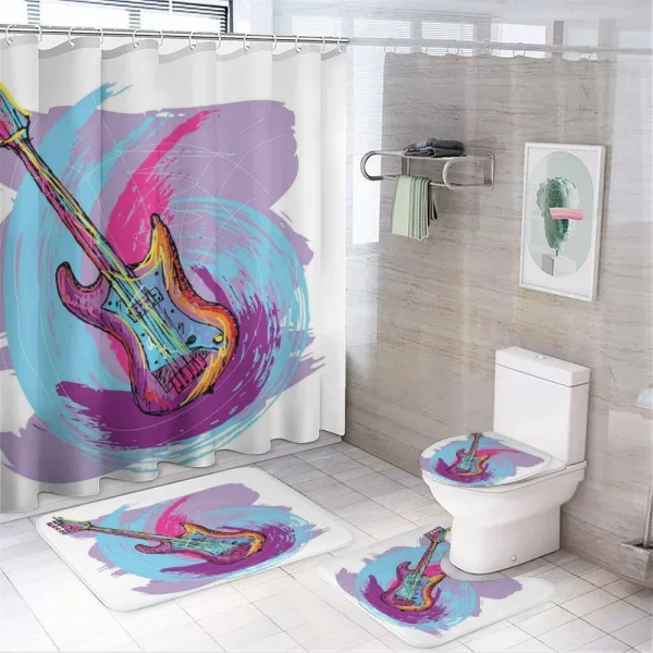 Hand Drawn Guitar Grunge on a shower curtain