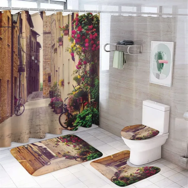 Street in Italy Flowers on a shower curtain