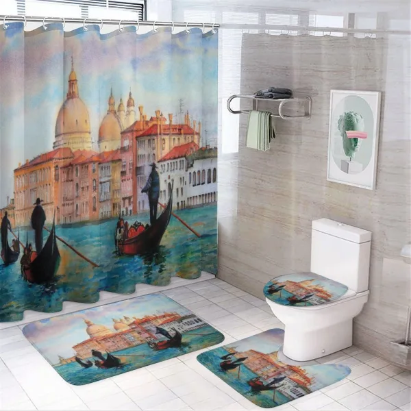 Watercolor Serene City on a shower curtain