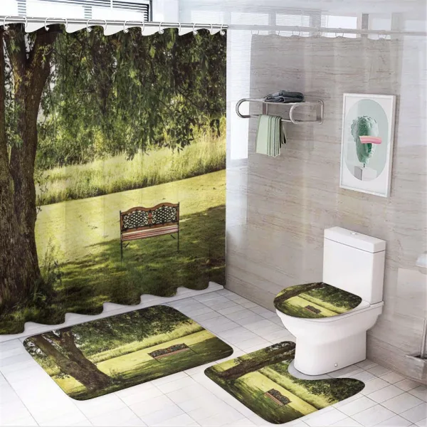 Wooden Bench at Park on a shower curtain
