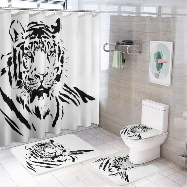 Black Outline Hunter Cat on a shower curtain