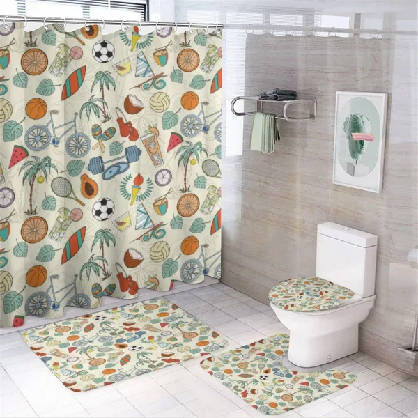Cartoon Style Elements on a shower curtain