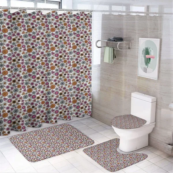 Colorful Romantic Motifs on a shower curtain
