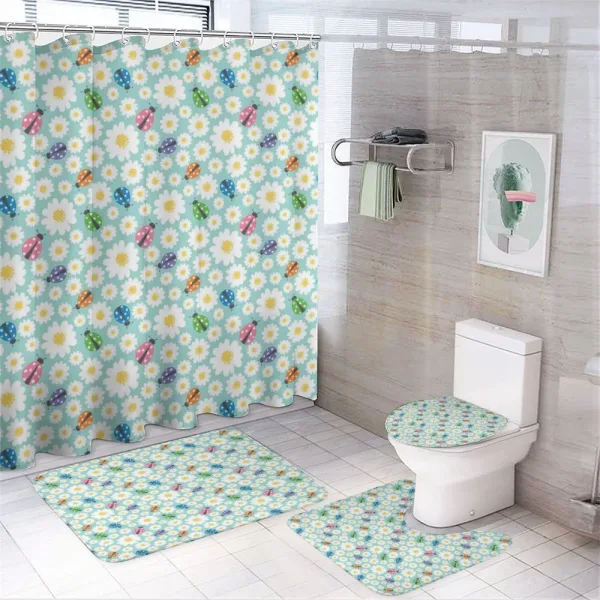 Daisies and Ladybugs on a shower curtain
