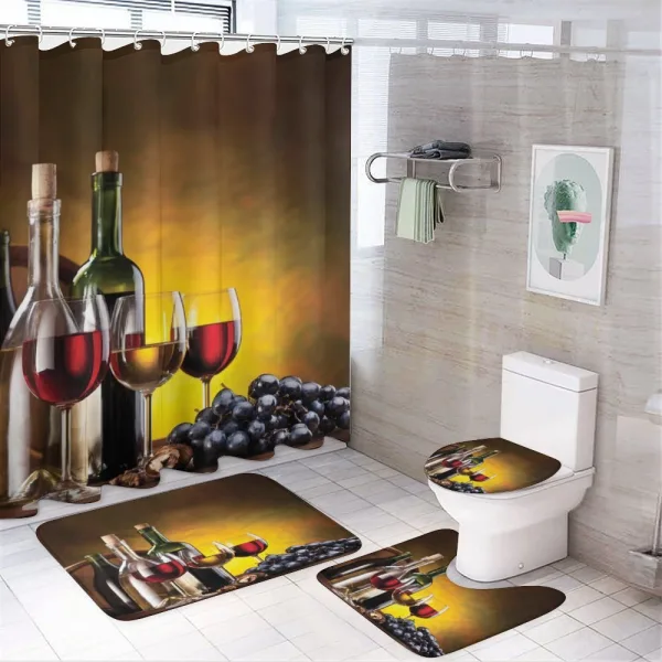 Grapes Bottles and Glasses on a shower curtain