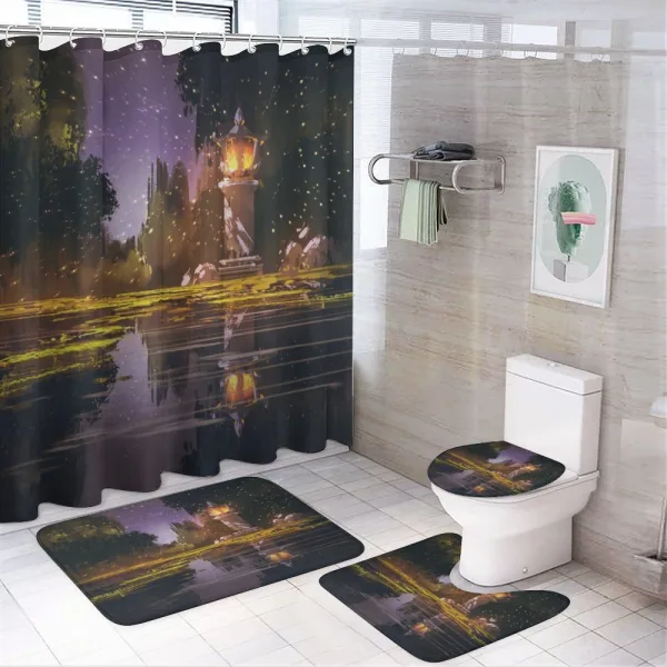 Lantern Forest Night on a shower curtain
